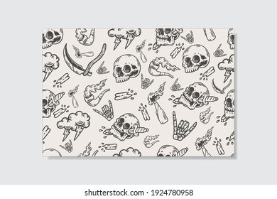 vintage skull seamless pattern, design can be used for print and digital needs
