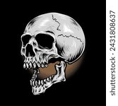 Vintage skull side view in monochrome design