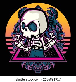 Vintage skull vector cartoon character illustration