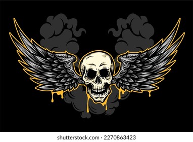 vintage skull vector and wings  separated layers and black background for your brand 