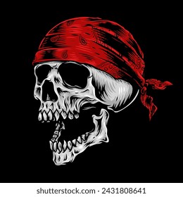 Vintage skull wearing red bandana