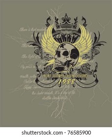 vintage skull with wings for tees