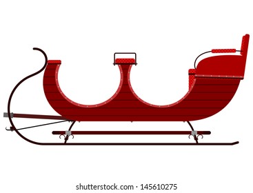 Vintage sleigh in dark red in cartoon style. Vector.