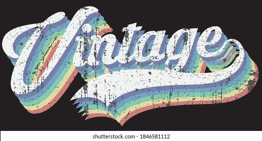 Ilustración de slogan vintage con colores arcoiris pastel - Impresión vectorial retro gráfica para camiseta de chica / camiseta y afiche