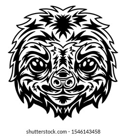 Vintage sloth face. Heading vintage style Isolated on a white background. Design element for logo, badge, tattoo, t-shirt, banner, poster.