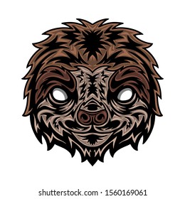 Vintage sloth face. Heading vintage style Isolated on a white background. Design element for logo, badge, tattoo, t-shirt, banner, poster.