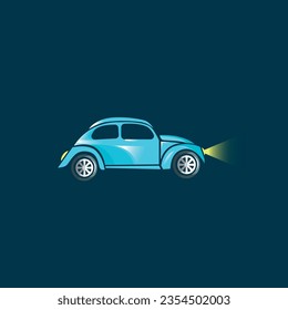 vintage small car teal Volkswagen Beetle car vector illustration from side view with blue color for game assets
