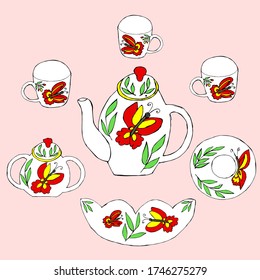 the vintage small old porcelain coffee and tea set