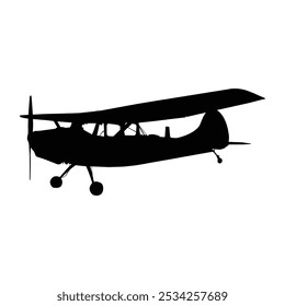 Vintage small plane silhouette  vector illustration. Single engine propelled aircraft. Air tours wehicle. 