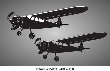 Vintage small plane vector illustration. Single engine propelled aircraft. Air tours wehicle icon