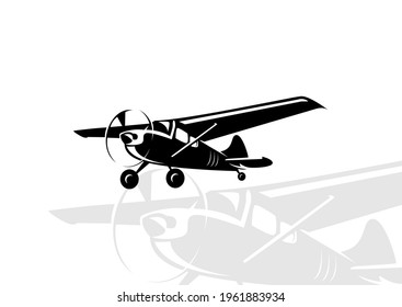 Vintage small plane vector illustration. Single engine propelled aircraft. Air tours wehicle icon