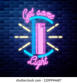 Vintage Smart Self Balancing Electric Scooter emblem glowing neon sign on brick wall background