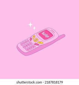 Vintage Smartphone. 2000s Y2k Aesthetic. Pink Mobile Phone. Vector