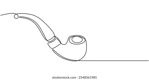 Vintage smoking pipe in a one line drawing, representing classic detective themes, tobacco culture, and retro charm.