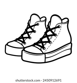Vintage sneakers. Cool sports shoes, stylish platform shoes. Hand drawn vector fashion illustration. Flat design