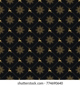 Vintage snowflake seamless pattern. Vector illustration.