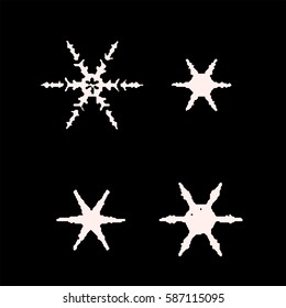 vintage snowflake set . 4 original snow flakes for Christmas, New Year decoration. Hand drawn doodle objects