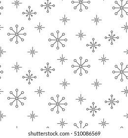 Vintage Snowflake Simple Seamless Pattern. Thin Line Black And White Winter Holiday Vector Pattern.