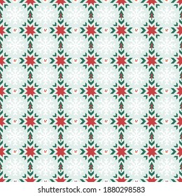 Vintage Snowflake, Snowman and Pine Tree Pattern in Seamless Background, Suitable for Christmas Concept.