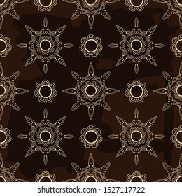 Vintage Snowflakes. Engraving. Seamless pattern of hand drawn linear hatching. Old paper.