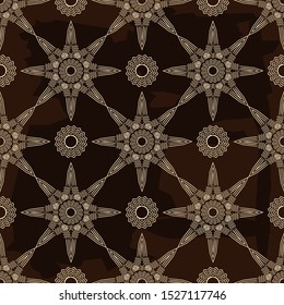 Vintage Snowflakes. Engraving. Seamless pattern of hand drawn linear hatching. Old paper.