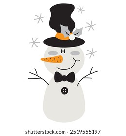 Ilustración de estilo plano de dibujos animados de Vector de muñeco de nieve de Antiguas