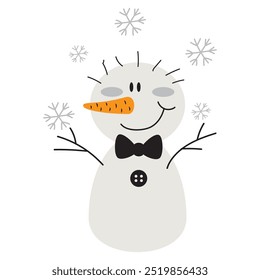 Vintage boneco de neve desenho animado estilo plano ilustração