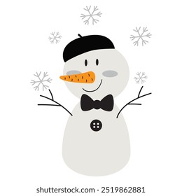 Vintage snowman  vector cartoon flat style illustration