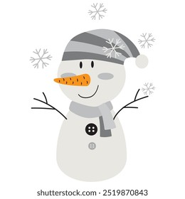 Vintage snowman  vector cartoon flat style illustration