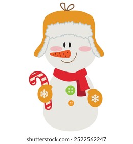 Ilustración de estilo plano de dibujos animados de Vector de muñeco de nieve de Antiguas