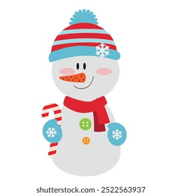 Vintage snowman  vector cartoon flat style illustration