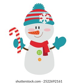 Vintage snowman  vector cartoon flat style illustration