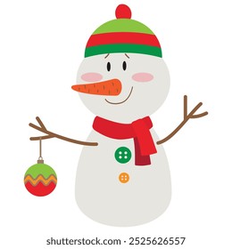 Vintage snowman  vector cartoon flat style illustration