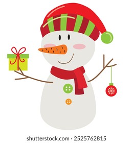 Vintage snowman  vector cartoon flat style illustration