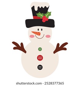 Vintage snowman  vector cartoon flat style illustration
