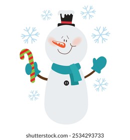 Vintage snowman  vector cartoon flat style illustration