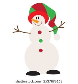 Vintage snowman  vector cartoon flat style illustration