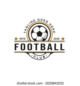 Vintage Soccer or Football logo, emblem, badge. Gold and black colors. Premium and luxury logo