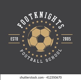 Vintage soccer or football logo, emblem, badge, label and watermark with ball in retro style. Vector illustration
