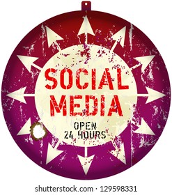 vintage social media sign or button, grungy, vector