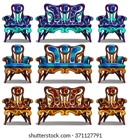 Vintage sofa and chair in the style of mosaic. Vector.