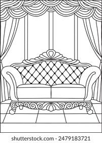 Vintage Sofa Coloring Page For Adults | Sofa Coloring Page | Vintage Sofa Coloring Page