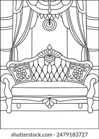 Vintage Sofa Coloring Page For Adults | Sofa Coloring Page | Vintage Sofa Coloring Page