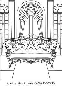 Vintage Sofa Coloring Page For Adults | Sofa Coloring Page | Vintage Sofa Coloring Page