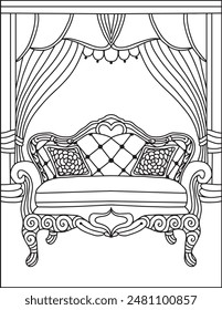 Vintage Sofa Coloring Page For Adults | Sofa Coloring Page | Vintage Sofa Coloring Page