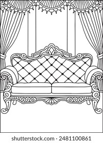 Vintage Sofa Coloring Page For Adults | Sofa Coloring Page | Vintage Sofa Coloring Page