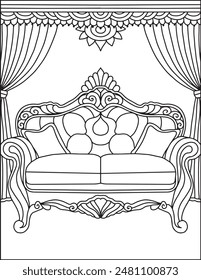Vintage Sofa Coloring Page For Adults | Sofa Coloring Page | Vintage Sofa Coloring Page
