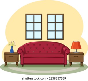 Vintage sofa in living room vector illustration