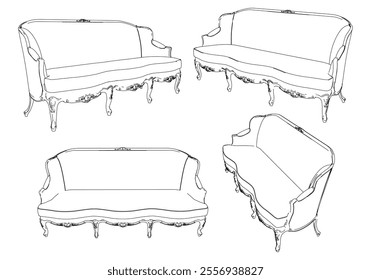 Vintage sofa vector set. Baroque and classic style sketches for luxurious home interiors. Ideal for traditional furniture enthusiasts.