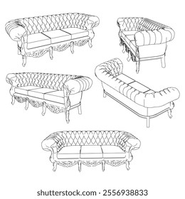 Vintage sofa vector set. Baroque and classic style sketches for luxurious home interiors. Ideal for traditional furniture enthusiasts.